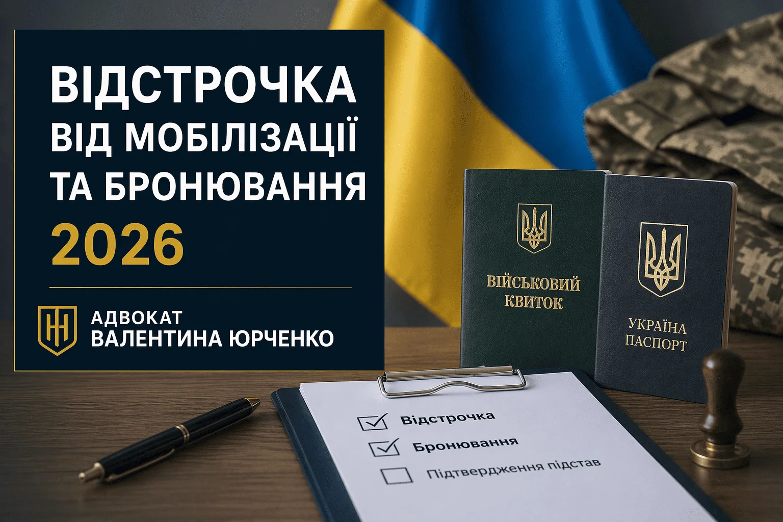 Відстрочка від мобілізації та бронювання 2026 | Адвокат Валентина Юрченко - Блог адвоката